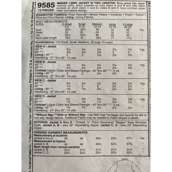 McCalls sewing pattern 9585 Women's cardigan jacket shacket Size L XL - Picture 4 of 6